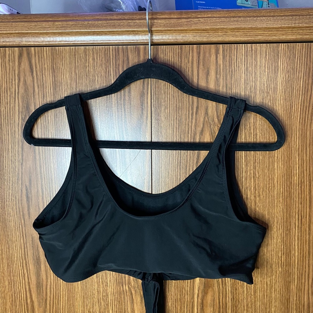 Bikini‎ Top Womens XXL Black Scoop Neck Tie Back Wrap Swimwear